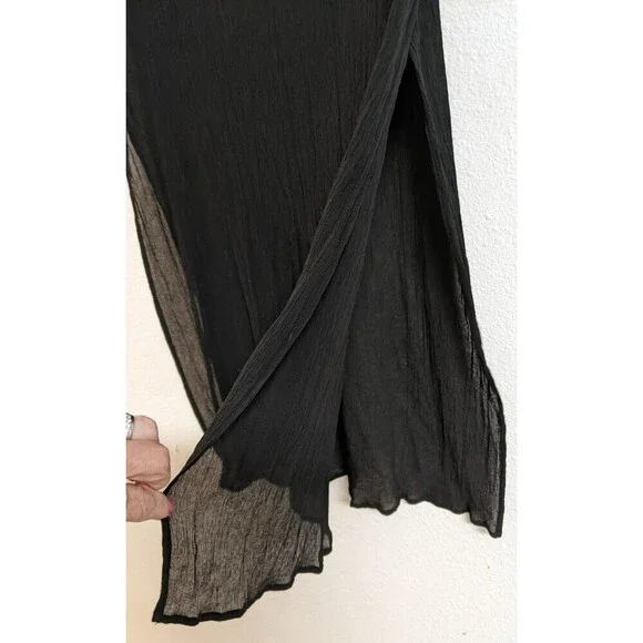 CHICO'S Women's Black Silk Embroidered Deep-V Cover-Up Beach Cruise 10/12 - Picture 5 of 11